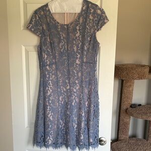Tommy Hilfiger Dusty Blue Lace Overlay Midi Dress